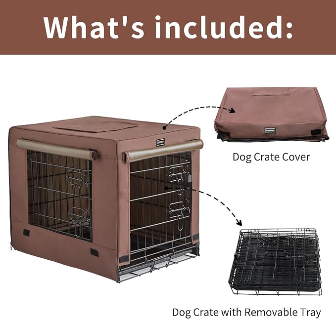 DONORO Dog Crates for Lareg Size Dogs Indoor Double Door Dog Kennels & Houses for Puppy and Cats, Collapsible Metal Contour Dog Cages (Brown, 42.0" L x 28.0" W x 31.0" H)