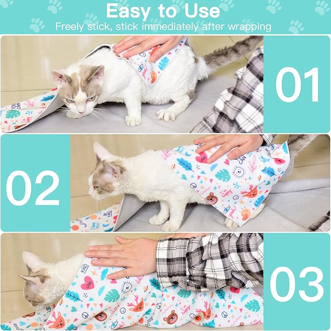 33.5" Cat Wrap for Grooming, Maximum, Self-Adherent Soft Cat Blanket for Nail Clipping, Anti-Scratch-Escape Calming Wrap, Cats Burrito Swaddle for 6-18 lbs (Panda, XX Large)