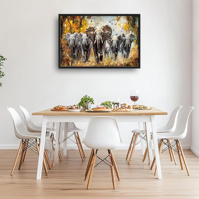 Extra Large Elephant Framed Wall Art for Living Room,Oversized Elephants Wild Animal Pictures Wall Decor,Forest Landscape Canvas Print Painting Modern Artwork Bedroom Office Bathroom 36L" x 24W"