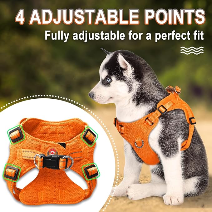 Dog Harness Step in Dog Vest Harness, Reflective Adjustable Puppy No Pull Harness Breathable Soft for Small and Medium Dogs Cats, Orange, XS