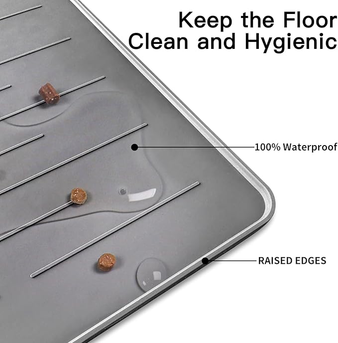 39.4"x29.5" Large Pet Food Mat, Silicone Dog Mats for Food and Water, Nonslip Pet Feeding Mats for Floors,Dog Cat Bowl Mat with Raised Edges, Light Gray