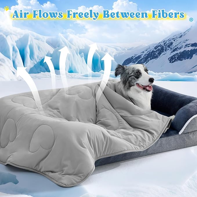 Cooling Blanket for Dogs, Lightweight & Durable Dog Cooling Mat, Q-MAX>0.45 Soft Breathable Pets Comforter for Couch, Bed & Car Essential - Light Grey 25x40 Inches