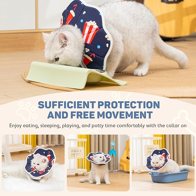 Avont Soft Cat Recovery Cone Collar, Adjustable Lightweight Kitten E-Collar for Small Dogs, Comfortable Neck Donut Stop Licking Scratching After Surgery -Popcorn(M)