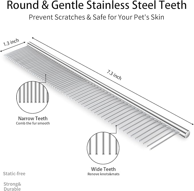 3 PCS Dog Grooming Brush Kit – Self Cleaning Slicker Brush for Shedding Short & Long Haired Dogs & Cats. Removes Loose Fur, Undercoat, Mats, Tangles for Small, Medium & Large Pets. Blue