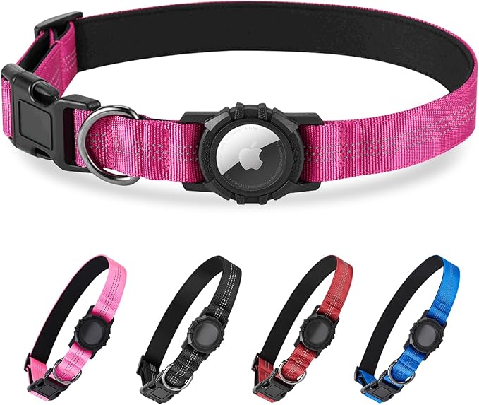 Dog Collar Compatible with Airtag, with Waterproof Cover, Multiple Colors, Multiple Sizes, Breathable Cotton and Linen Material, Suitable for Small, Medium and Large Dogs