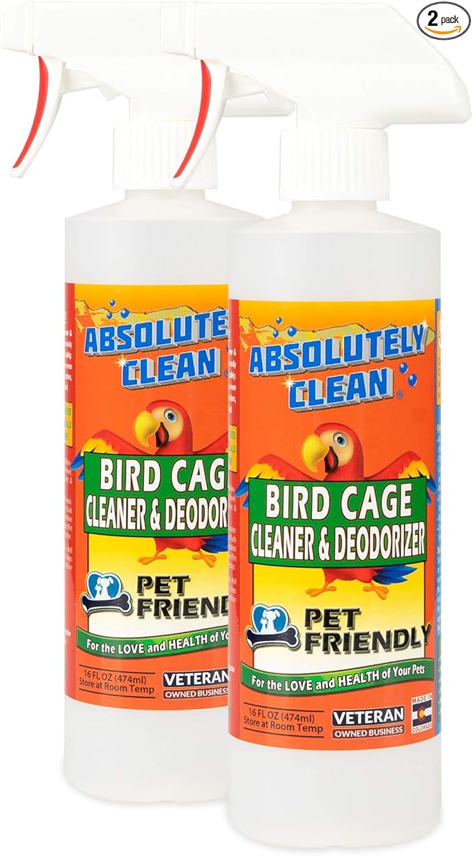 Absolutely Clean Amazing Bird Cage Cleaner and Deodorizer - Just Spray/Wipe - Safely & Easily Removes Bird Messes Quickly and Easily - Made in The US - Fragrance Free - 16oz (Pack of 2)