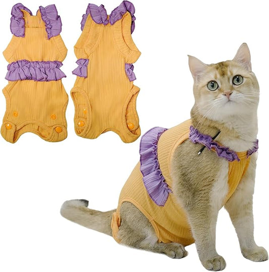 Cat Recovery Suit,Kitten Onesie After Surgery,E-Collar Alternative for Abdominal Wound and Skin Diseases,Soft Breathable Bodysuit After Spay（Orange-s）