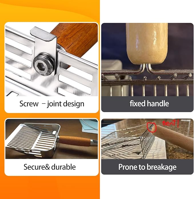 304 Stainless Steel Cat Litter Scoop, One-Piece Pressed Design with No Weld Spots, Durable Anti-Break Handle, Dual Slot Sizes, Easy to Clean, Filters Small Litter Clumps Litter Scoop