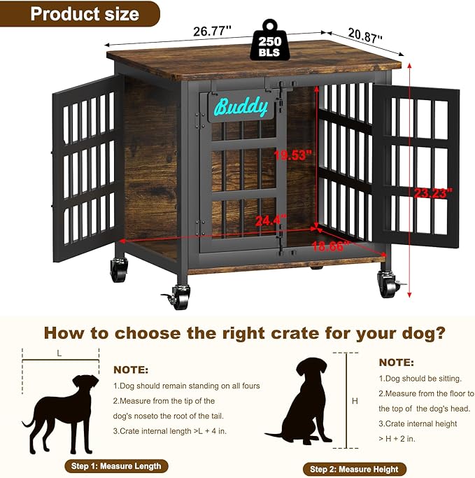EasyCom Heavy Duty Dog Kennel Indoor with Name Tag, 27" Dog Crate Furniture for Small Dogs, Double-Doors Sturdy Metal Dog Cage for Anxiety Dog
