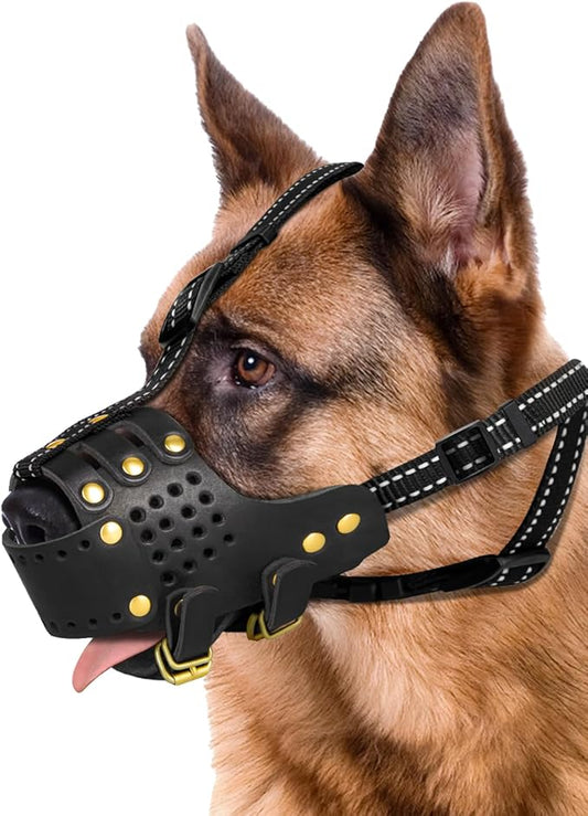 Dog Muzzle, Leather Basket Soft Muzzles Medium Large Breeds, Pitbull Dog Muzzle Amstaff Staffordshire Terrier, German Shepherd Dalmatian Doberman Adjustable (M)