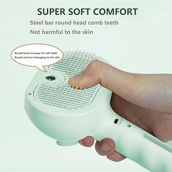 Cat Steam Brush 3 In 1，Pet Brush for Cat Hair Removal with Anti-Lost Pet Pendant，Spray Hair Removal Comb for Dogs Long Short Haired, Green
