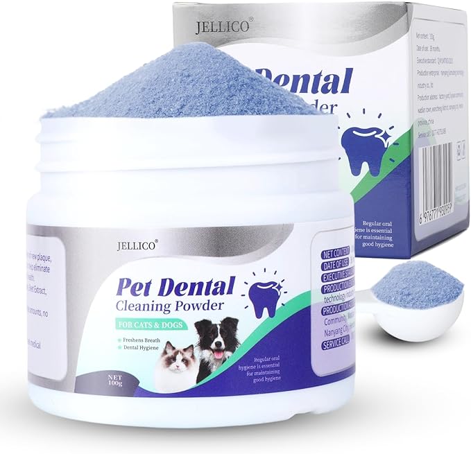Dog Teeth Cleaning Powder, Dog Dental Powder and Cats Breath Freshener, Bad Breath & Tartar Remover for Pets, Suitable for Large, Medium & Small Canine(Blue)