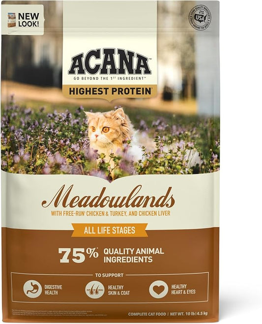 ACANA Grain-free Dry Cat Food Meadowlands Chicken Turkey Fish and Cage-Free Eggs 10lb Bag
