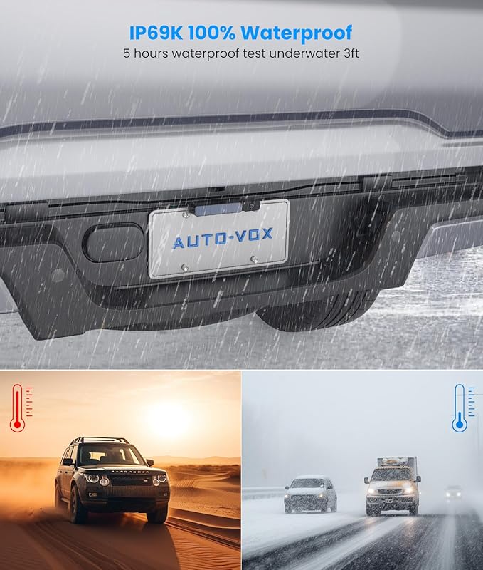 AUTO-VOX Solar Wireless Backup Camera:5" HD 1080P Monitor,3 Mins DIY Installation & 5000 mAh Battery Powered Solar Back Up Camera Systems, IP69K Waterproof Reverse Camera for Car, Van, Truck, Trailer