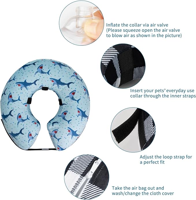 CuteBone Inflatable Dog Donut Collar with Removable Soft Fleece Covers for Small/Medium/Large Dogs and Cats After Surgery GWB05M