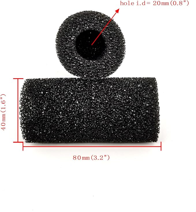 6X Pre-Filter Sponge for Aquarium Shrimp Fry Fish Tank Filter Pump Prefilter Sponge Replacement Foam Cover 3.2 X 1.6 Inch with 0.8" Hole Diameter