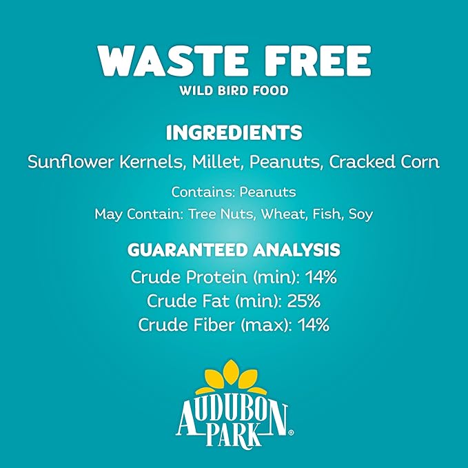 Audubon Park Waste Free Wild Bird Seed –12 lb. No Mess Blend with Sunflower Hearts & Peanut Pieces – Bird Food for Outside Feeders