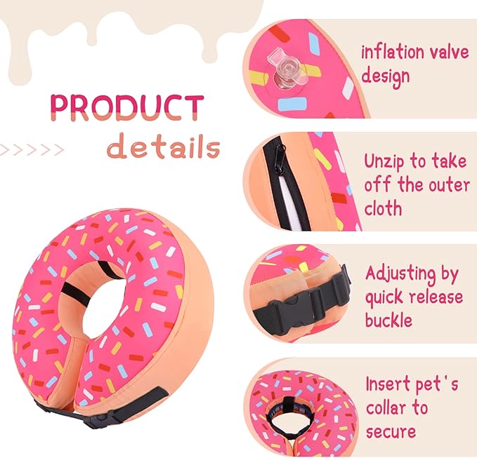 Supet Inflatable Dog Cone Collar Alternative After Surgery, Doggie Neck Donut Collar Recovery ECollar, Soft Dog Cone for Small Medium Large Dogs