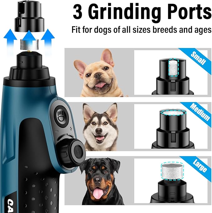Casfuy Smart 6-Speed Dog Nail Grinder - 50% More Power Pet Nail Grinder with 2 LED Lights Quiet Rechargeable Electric Dog Nail Trimmers File Toenail Grinder for Large Medium Small Dogs & Cats (DB)