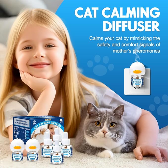 Cat Calming Pheromones Diffuser: 6-in-1 Kit Cat Appeasing Pheromone Diffuser to Calm (2 Plugin+4x48ml Refills) for Comfort Reduces Stress Anxiety, Long-Lasting Appeasing Pheromone for Pet Cat (6in1)