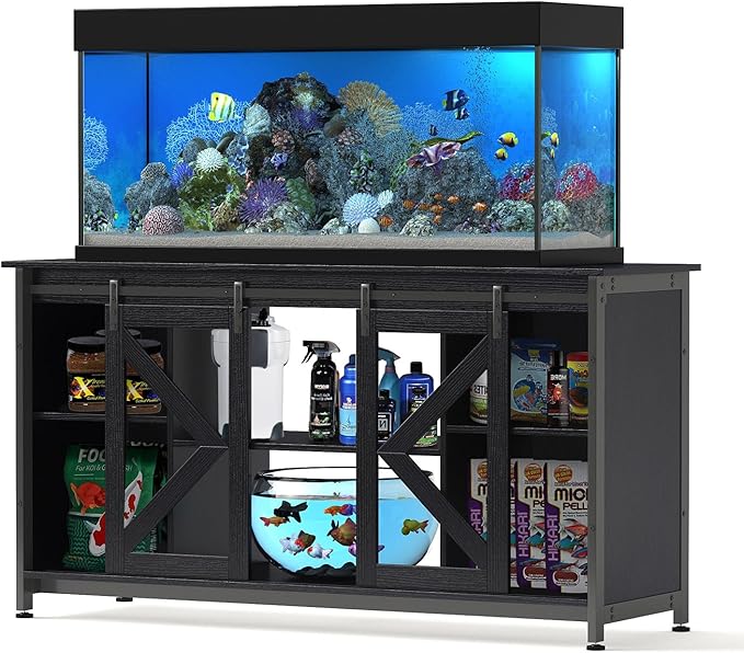 55-75 Gallon Aquarium Stand Heavy Duty Steel Frame, Fish Tank Cabinet with Accessories Storage for Reptile Terrarium & Turtle Tank - 1000lbs Capacity (Black)