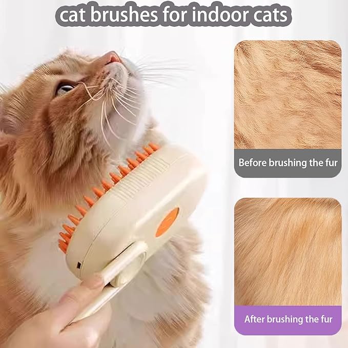 cat steam brush for shedding -4 in 1 Rechargeable Steam Brush for Cats and Dogs, Anti-static, Massage, Cleaning, Shedding & Combing All In One!grooming tool for cats and dogs（Beige）