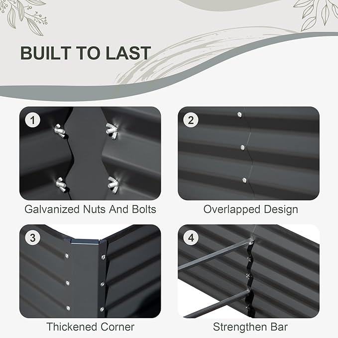 Domi Raised Garden Beds Outdoor, 6x3x2ft Thickening Tall Metal Rectangular Deep Root Box Planter for Vegetables, Flowers, Herbs, and Succulents 2" Deep w/ 256 Gallon Capacity - Dark Gray