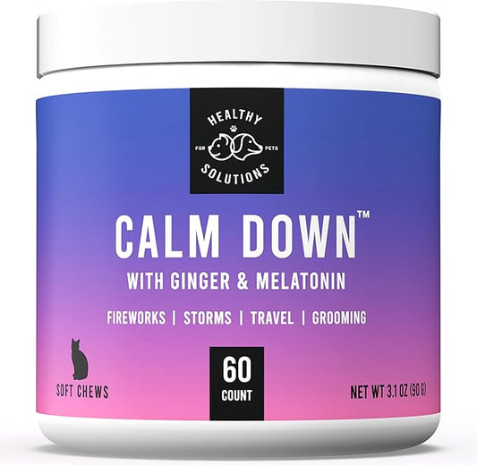 Calming Chews for Cats - Cat Calming Treats for Anxiety, Stress Relief Aid, Storms, Grooming, Fireworks, Separation, Travel, & Motion Sickness - Made in USA (60 Soft Chews- Cat)