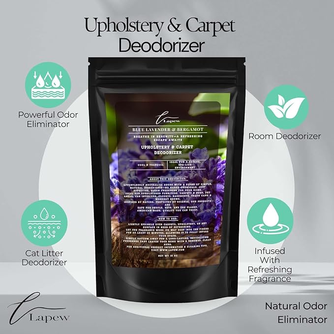 Blue Lavender & Bergamot Carpet Freshener Powder: Powerful Odor Eliminator for Home, Upholstery Deodorizer, Carpet Deodorizer, Pet Urine, Cat Litter Box - Blue Lavender & Bergamot