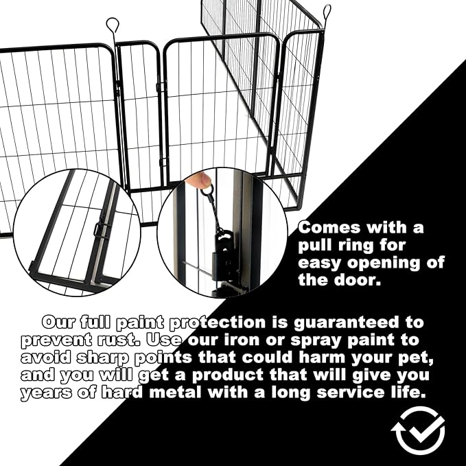 Dog Playpen,24 32 40 48 in(H) Pet Fence Outdoor for Rv Camping,Garden Fence Large Animal Barrie for Yard,11Ft(L)-56Ft(L) Black Metal Temporary Fencing