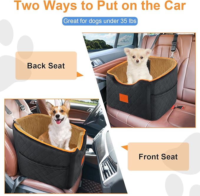 Dog Car Seat for Small Dogs, Memory Foam Booster Dog Seat for Dogs up to 35 lbs, Elevated Pet Car Seat with Washable Removable Cover, Storage Pockets