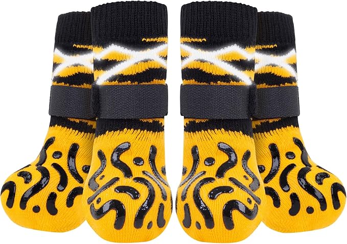 Reflective Dog Socks to Prevent Licking Paws, Dog Paw Protector, Hardwood Floors Anti Slip, Non Slip Dog Socks with Grippers, Dog Booties and Paw Protectors for Indoor Use - Size Small