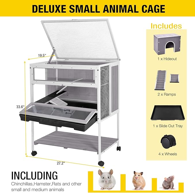 Guinea Pig Cage Hamster Cage All-Around Metal Frame Rat House on Wheels,Small Animal Cage with Deeper Tray