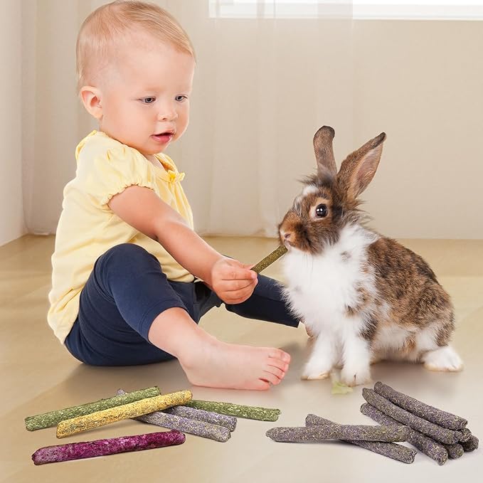 52Pcs Rabbit Chew Sticks, Guinea Pig Toys, Natural Timothy Grass Molar Teeth Stick, Mixing Flowers, Roses, Calendula and Forget Me Not, Small Animals Treats