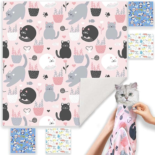 Cat Wrap for Grooming-Premium Cat Grooming Wrap Cat Restraint for Nail Clipping, Self-Adherent Soft Cat Blanket to Wrap Cat Anti-Scratch Anti-Escape Grooming Bag (Pink, XL(Within 17lbs))