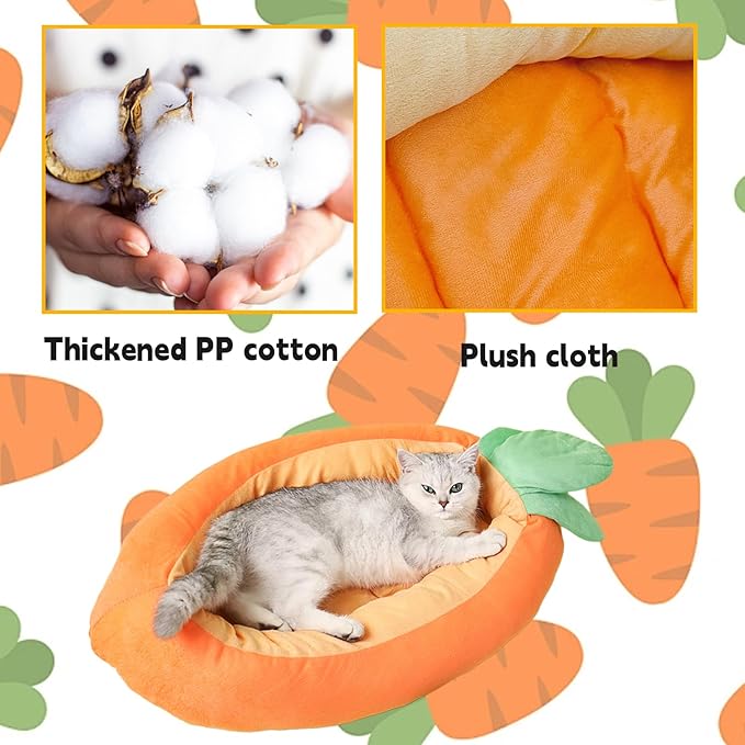 Bunny Bed, Rabbit Bed Carrot Shape, Soft & Machine Washable with Removable Cushion for Guinea Pig Chinchilla Squirrel Hedgehog and Other Small Animals (Carrot Shape)