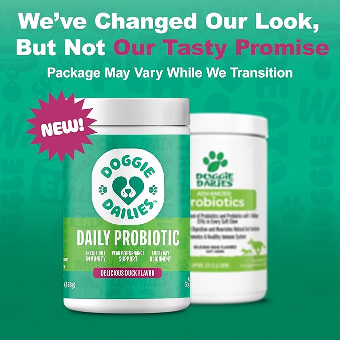 Doggie Dailies Probiotics for Dogs, Advanced Probiotics with Prebiotics, Promotes Digestive Health, Supports Immune System & Overall Health, Duck Flavor, 225 Chews