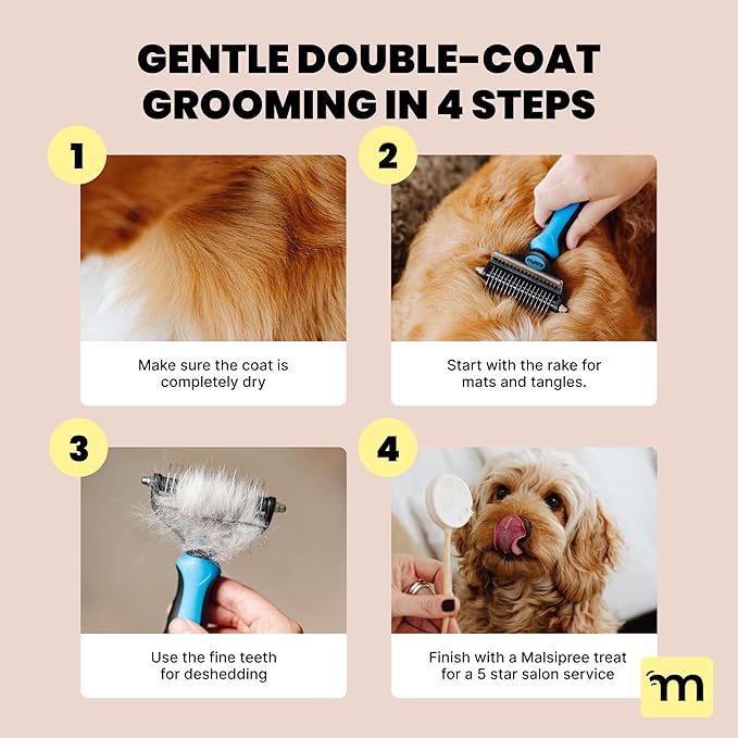 MalsiPree Dog Brush for Shedding - 2 in 1 Undercoat Rake Deshedding Tool for Medium to Large Double-Coated Dog Grooming - Pet Dematting Comb - Pet Deshedder (Pink)