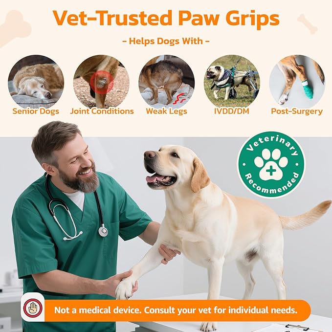 Anti Slip Dog Paw Protector Pads for Senior Dogs, Paw Pads for Dogs Traction, Disposable Self Adhesive Paw Grips for Old Dog on Slippery Hardwood Floor, Black 12 Sets (48pcs) XXL (61-80lbs)