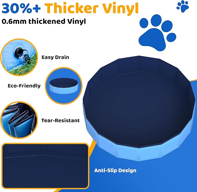 87" x 12" Foldable Dog Pool - Collapsible Hard Plastic Kiddie Pool for Dogs & Kids, Non-Slip Pet Bath Tub for Outdoor Backyard Use, Lightweight & Portable (Blue)