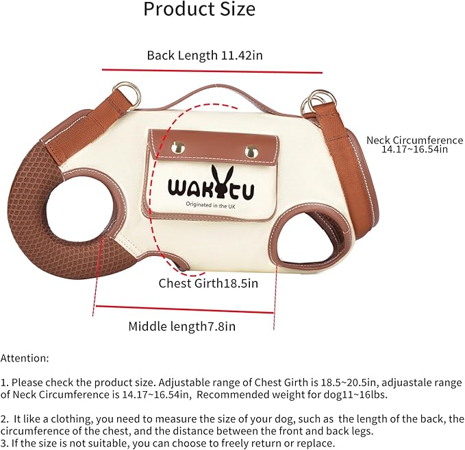 Dog Lift Harness Dog Carrier VES Harness Adjustable Leash with Small Puppy Treat Bag,Fits Most Cars,L