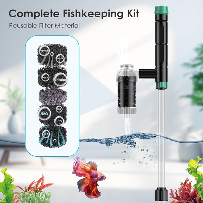 AKKEE Aquarium Vacuum Gravel Cleaner, 8 in 1 Multifunctional 36W Fish Tank Gravel Cleaner Vacuum for Water Changer Wash Sand Water Filter Circulation Waterproof Aquarium Vacuum Cleaner Timed Off