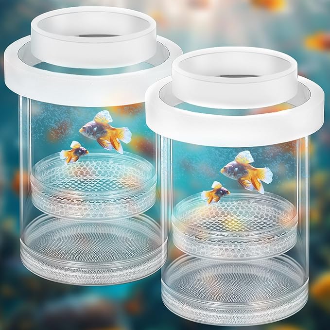 2 Pcs Breeder Box for Fish Tank Aquarium Breeder Separation Net Breeding Box with Suction Cup for Small Fish Shrimp Clownfish Guppy (White,L)