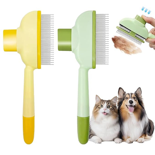 Flea Combs for Cats and Dogs with Release Button,Long & Short Stainless Steel Teeth for Deshedding, Fine Tooth Pet Brushes for Grooming Pet Hair Removal for Long and Short Hair 2 Pack