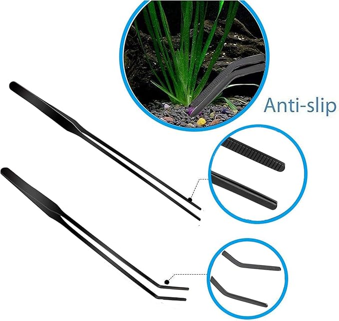 Aquarium Scissor Tweezers Spatula Tool - 4 in 1 Stainless Steel Aquatic Plants Aquascaping Tools Set for Fish Starter Kits & Aquariums Tank(Black)