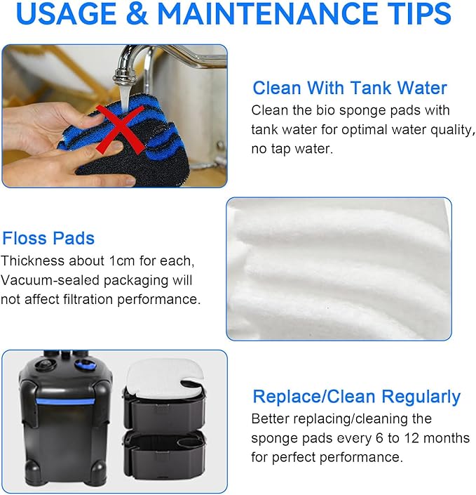 Canister Filter Pads Compatible with AMOSIJOY 172/225/265GPH Canister Filter Media Replacement for Pondforse 172/225/265GPH Aquarium Canister Filter for Aquariums Fish Tanks Turtle Tank 8 Pack