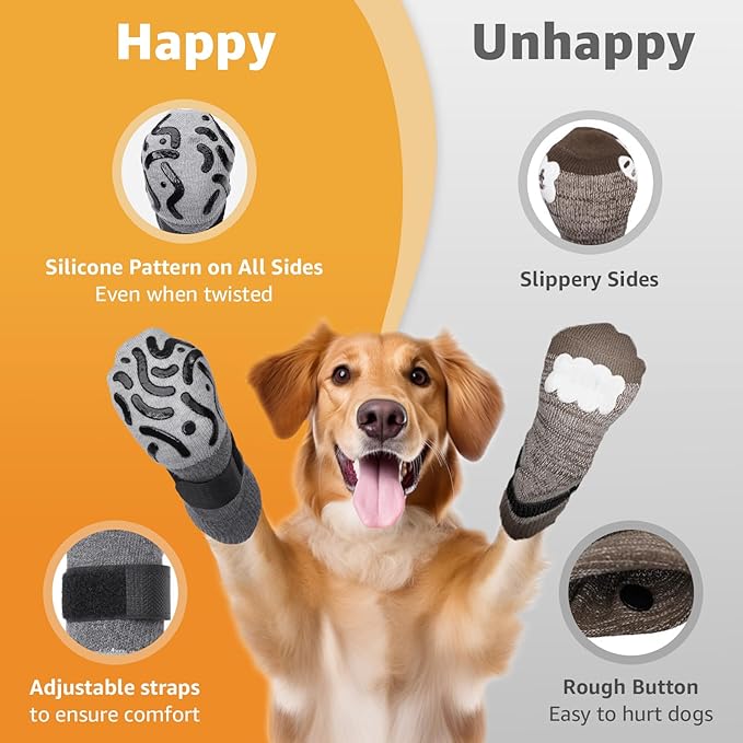 Double Sides Non-Slip Dog Socks to Prevent Licking Paws - Strong Traction for Hardwood Floors, Senior Dogs, Paw Protector, Dog Socks with Grippers X-Small