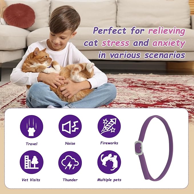 Calming Collar for Cats - 4 Pack, Adjustable Size, Efficiently Reduces Anxiety & Stress for 30 Days, Safe Cat Pheromone Collars, Calming Cat Collar