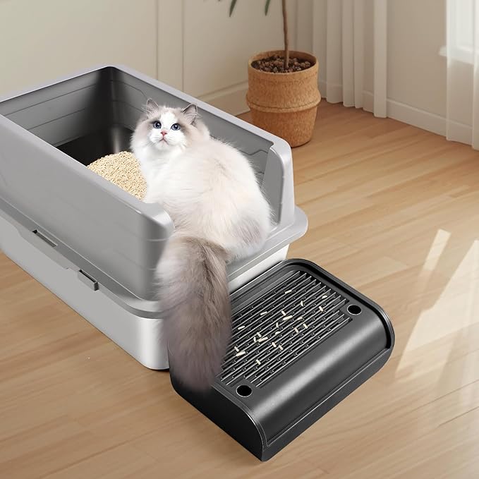 Cat Litter Box Step, Cat Litter Box Ramp Mat with Filter Function for Self-Cleaning Cat Litter Box, Easy to Clean, Cat Pedal Step Stool Ideal for Kitten & Elderly Cats (Black)