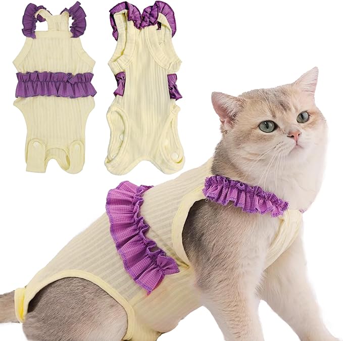 Cat Recovery Suit,Kitten Onesie After Surgery,E-Collar Alternative for Abdominal Wound and Skin Diseases,Soft Breathable Bodysuit After Spay（Beige-XL）